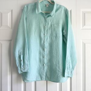 L.L. Bean 100% Linen Button Front Shirt Women’s XL Aqua Blue Long Sleeve Casual